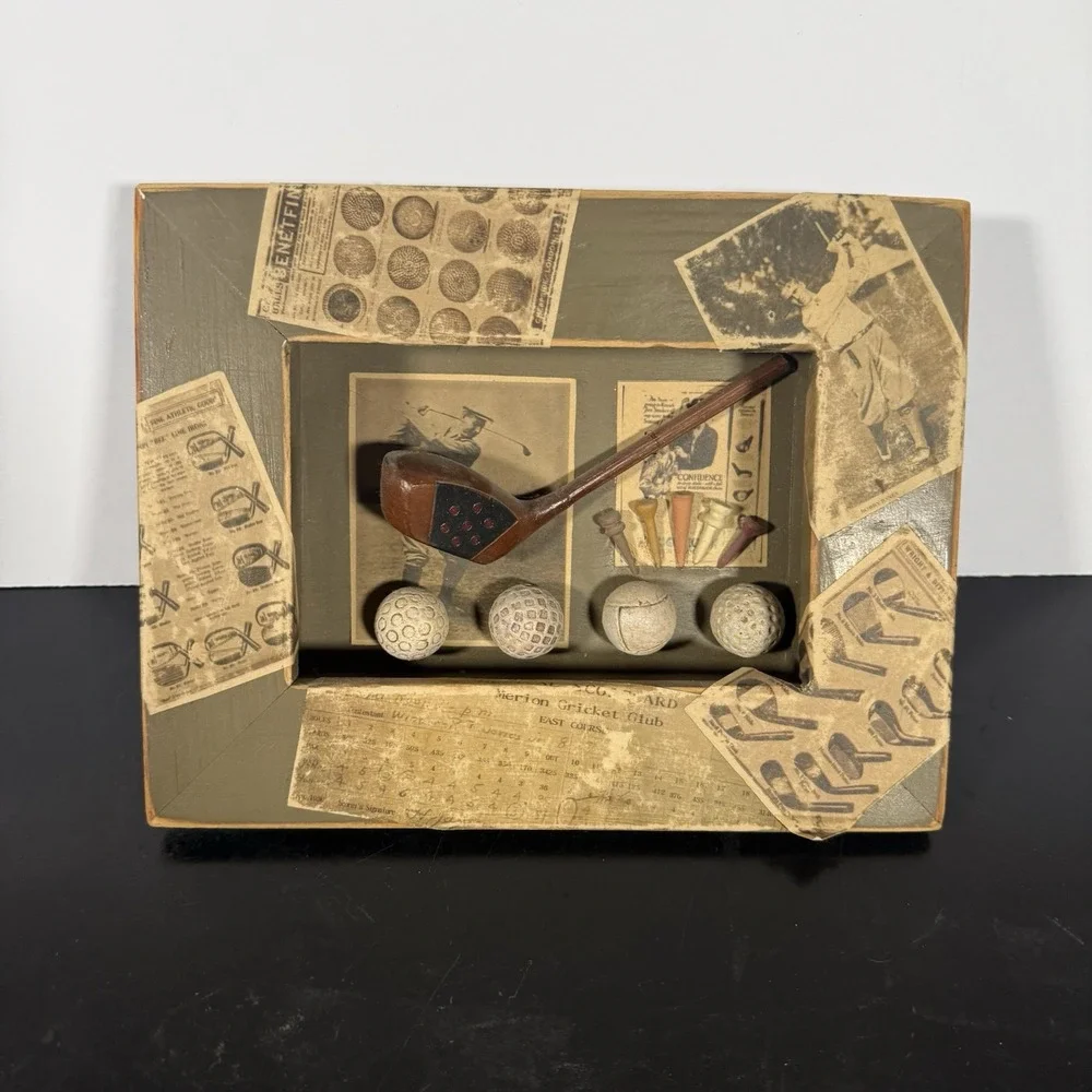 Vintage Golf Shadow Box Wall Art Wood Frame Balls Tee Club Decor 8x10 Rustic